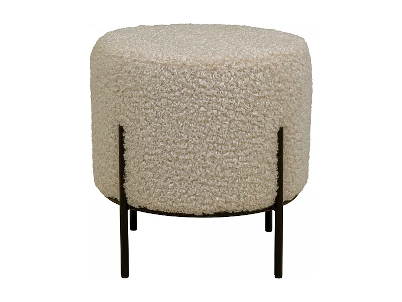 FINTRY - Repose-Pieds Rond Imitation Laine Beige et Pieds Acier