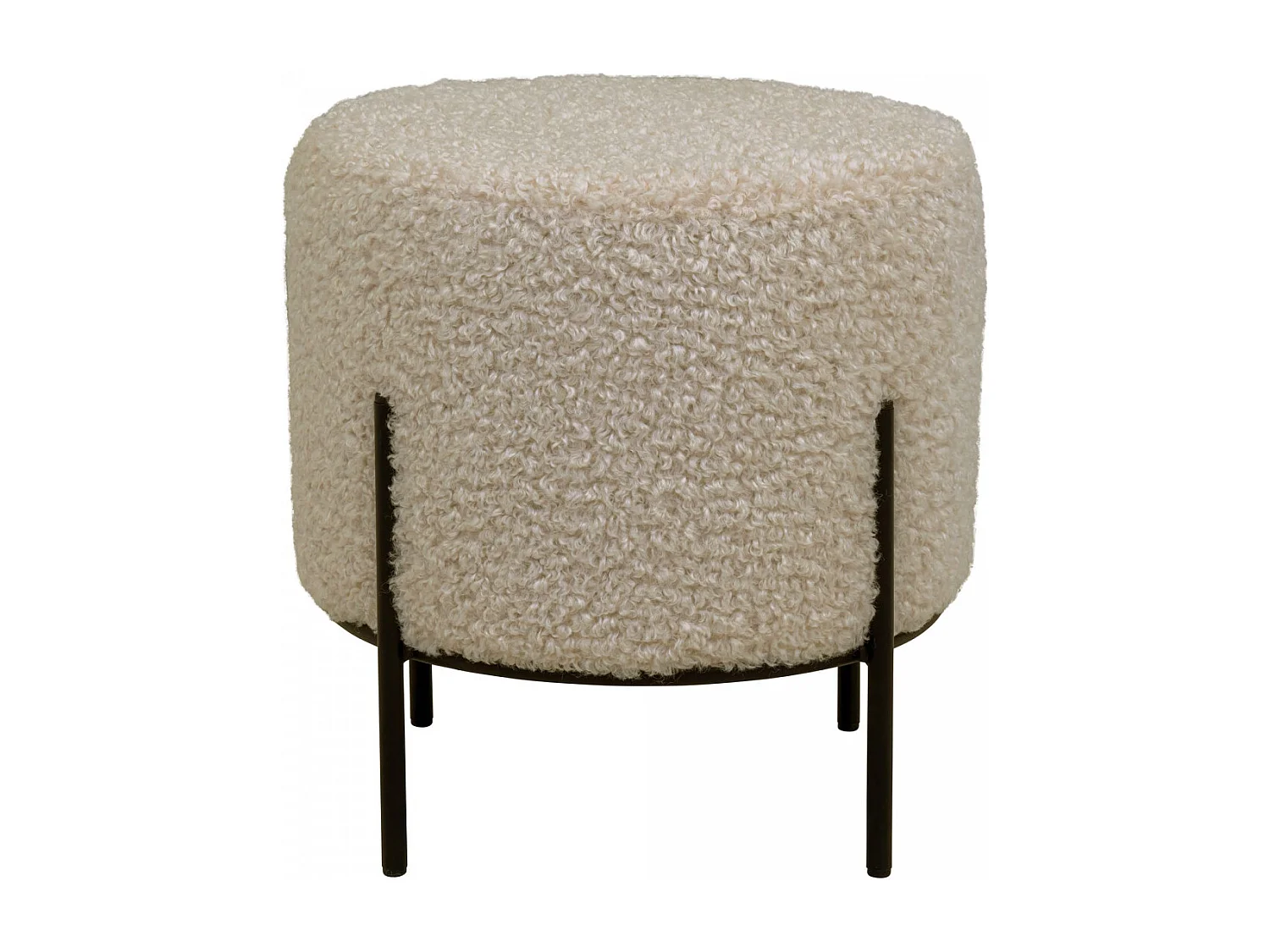 FINTRY - Repose-Pieds Rond Imitation Laine Beige et Pieds Acier