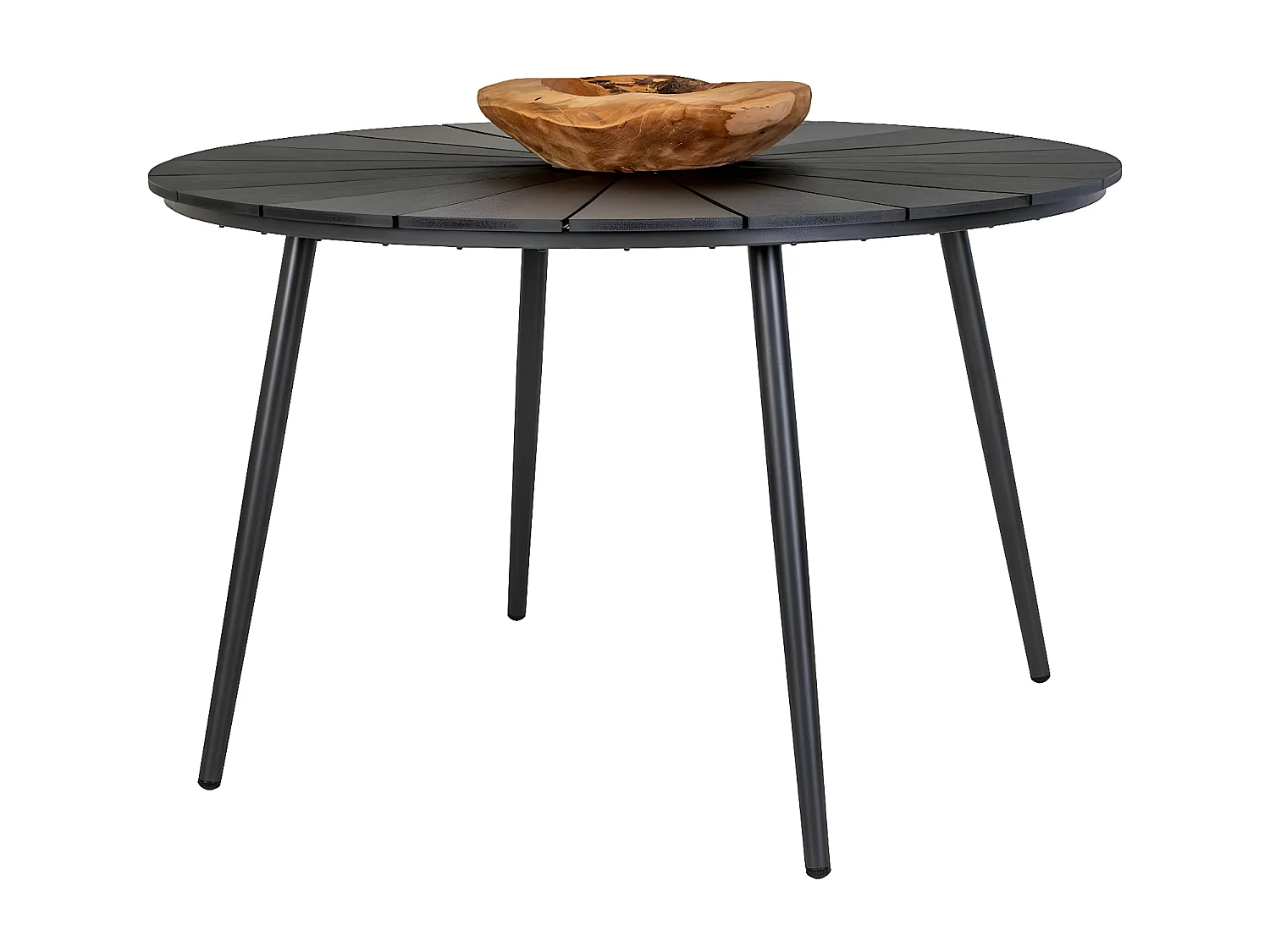 GAPIA - Table Ronde Ø120cm Plateau Soleil Effet Bois Noir et Métal
