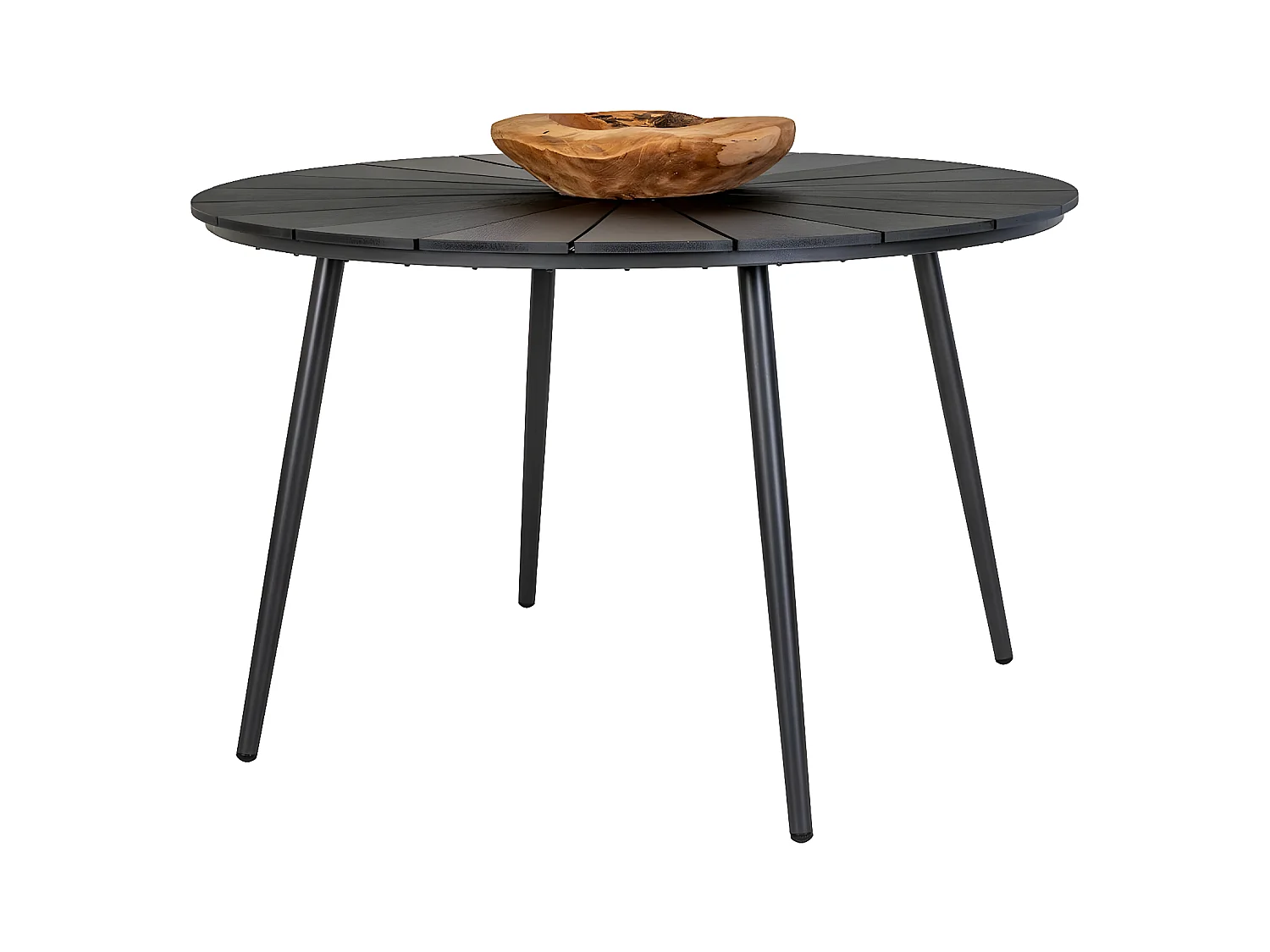 GAPIA - Table Ronde Ø120cm Plateau Soleil Effet Bois Noir et Métal