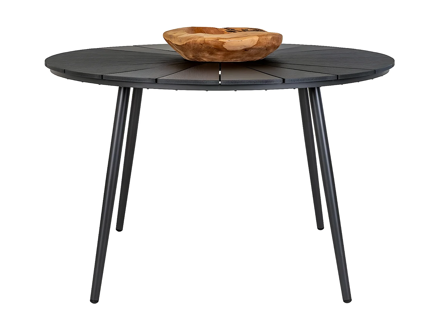 GAPIA - Table Ronde Ø120cm Plateau Soleil Effet Bois Noir et Métal
