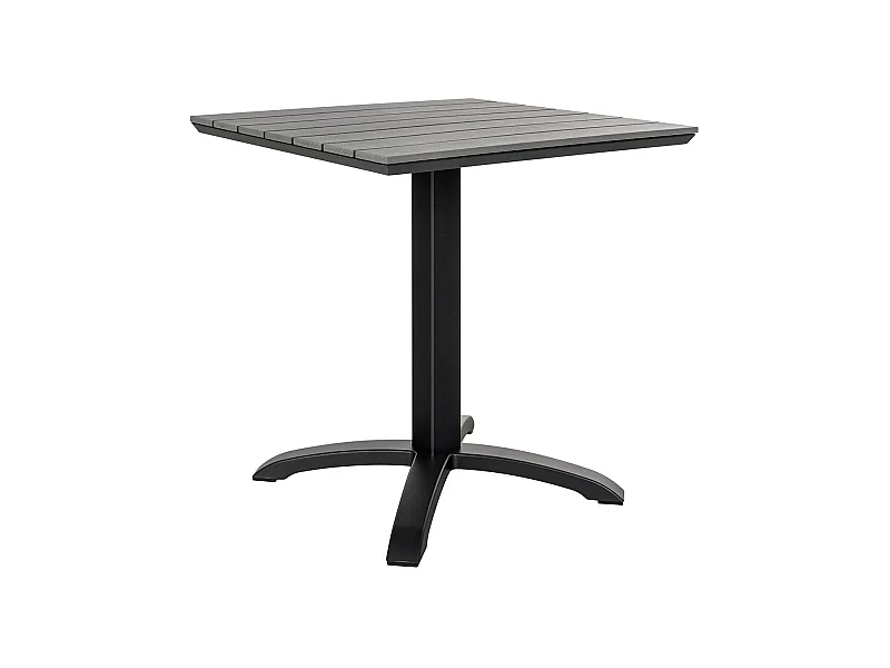 BARNAM - Table Carrée Lames Effet Bois Gris et Piétement Métal Noir