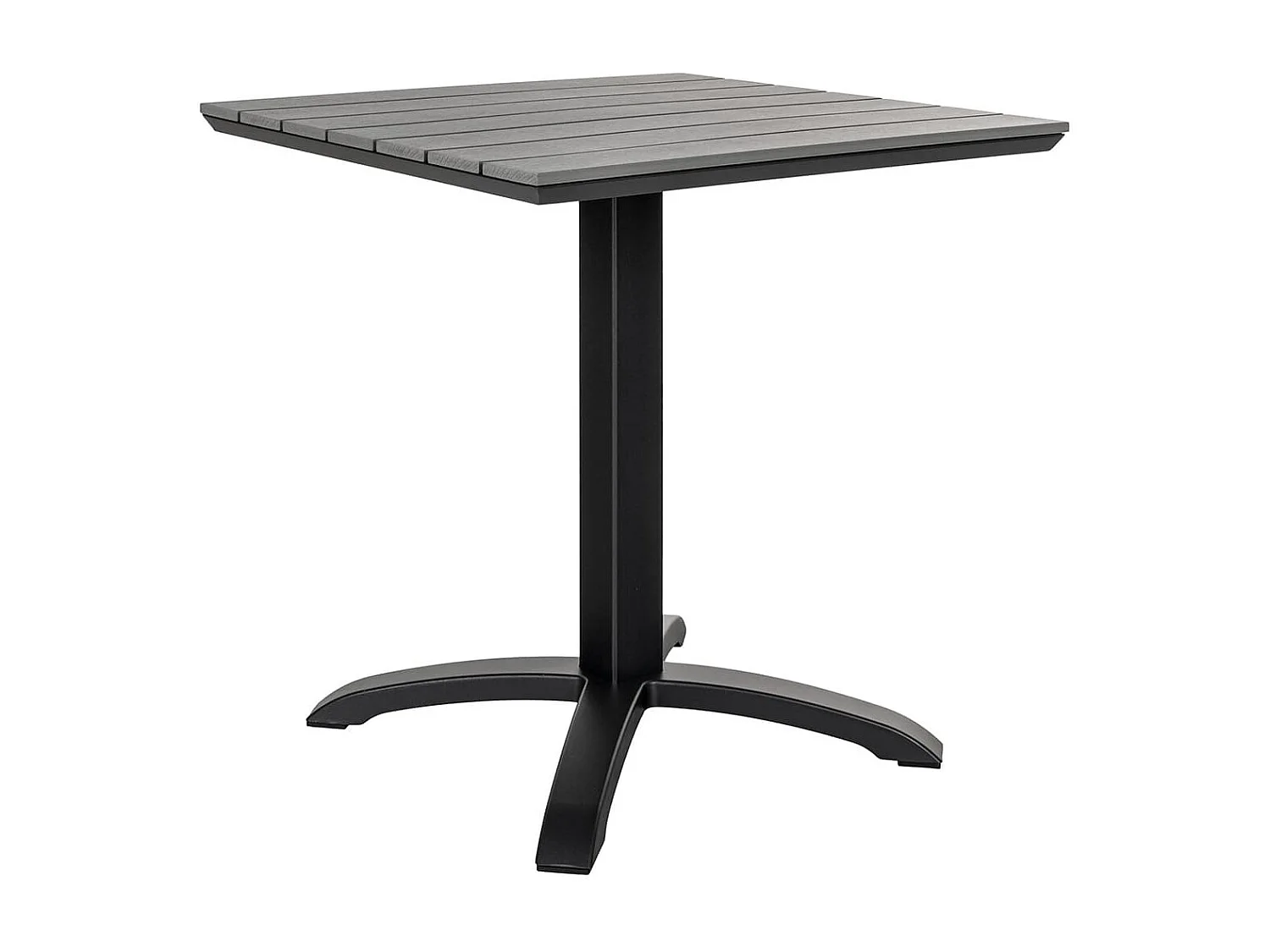 BARNAM - Table Carrée Lames Effet Bois Gris et Piétement Métal Noir