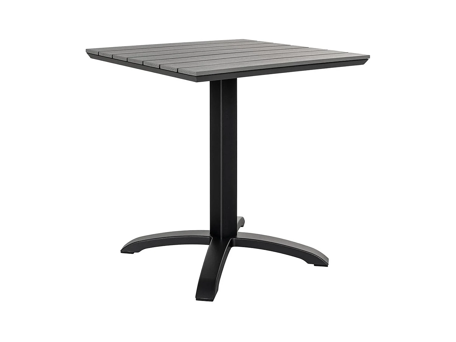 BARNAM - Table Carrée Lames Effet Bois Gris et Piétement Métal Noir