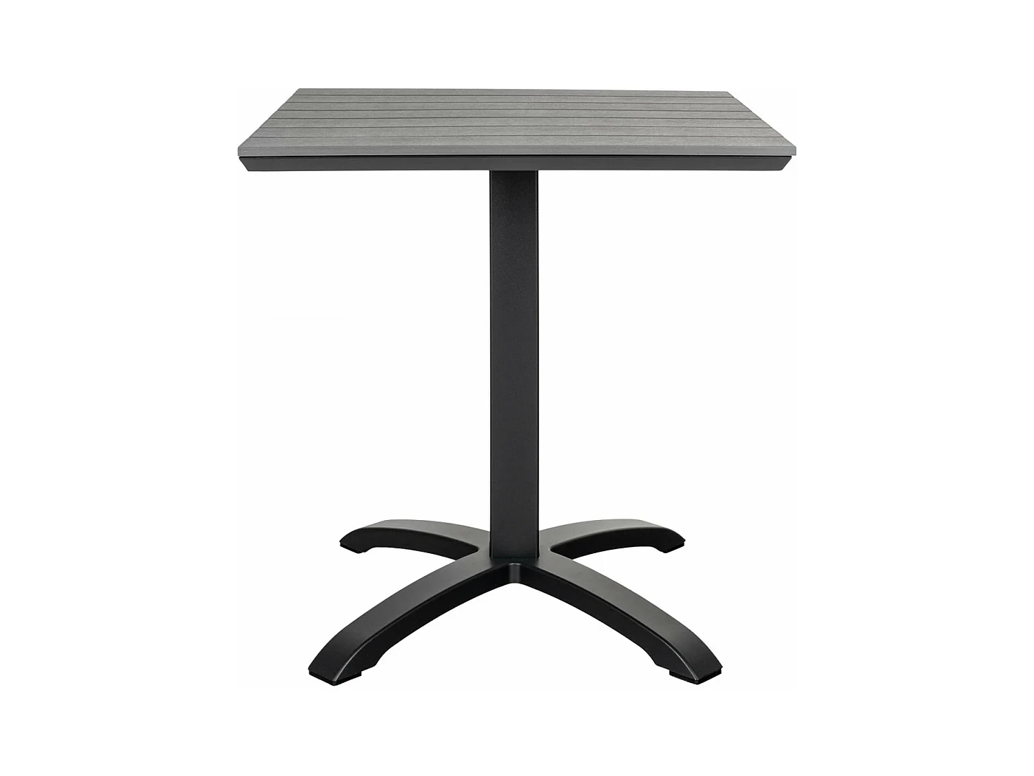 BARNAM - Table Carrée Lames Effet Bois Gris et Piétement Métal Noir
