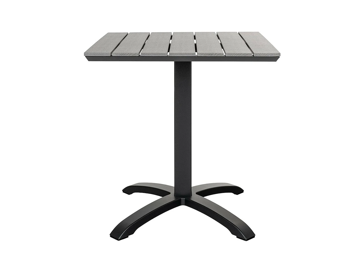 BARNAM - Table Carrée Lames Effet Bois Gris et Piétement Métal Noir