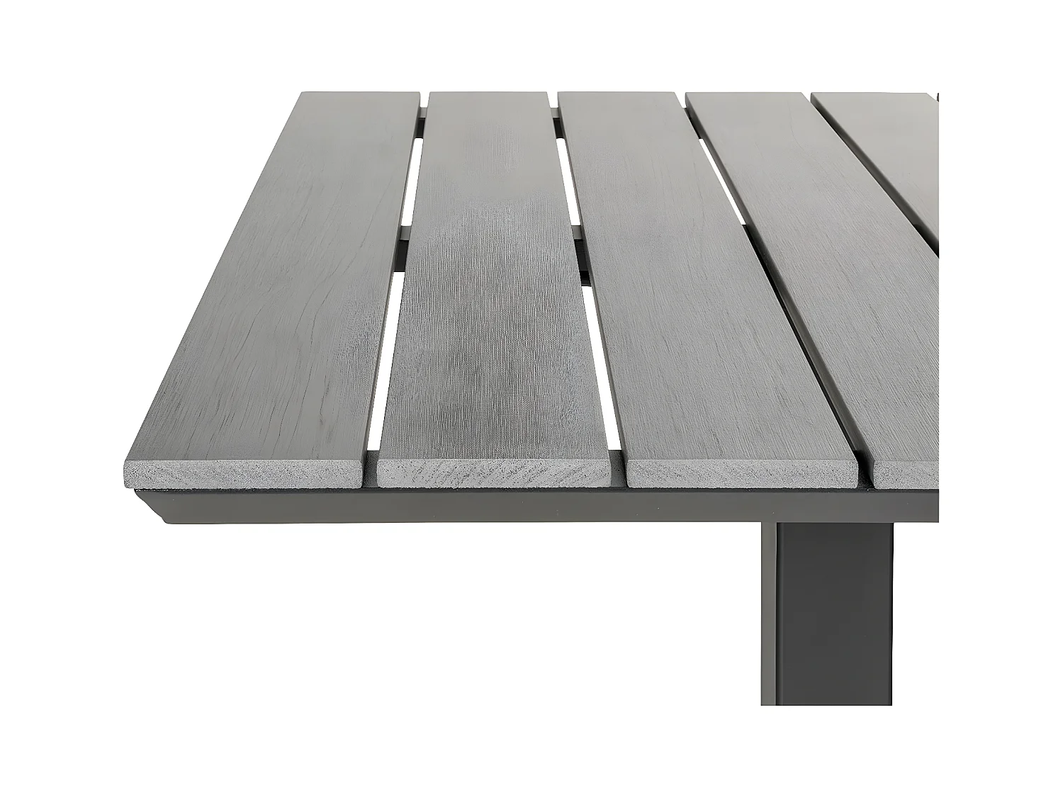 BARNAM - Table Carrée Lames Effet Bois Gris et Piétement Métal Noir