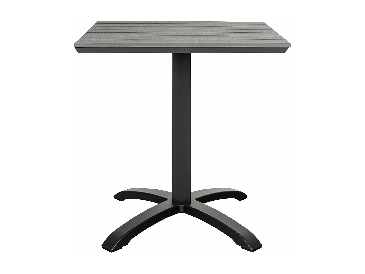 BARNAM - Table Carrée Lames Effet Bois Gris et Piétement Métal Noir