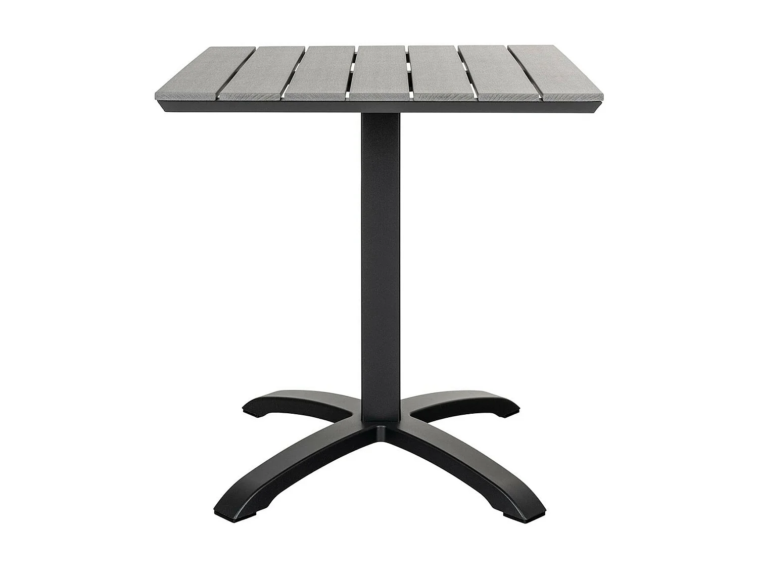 BARNAM - Table Carrée Lames Effet Bois Gris et Piétement Métal Noir