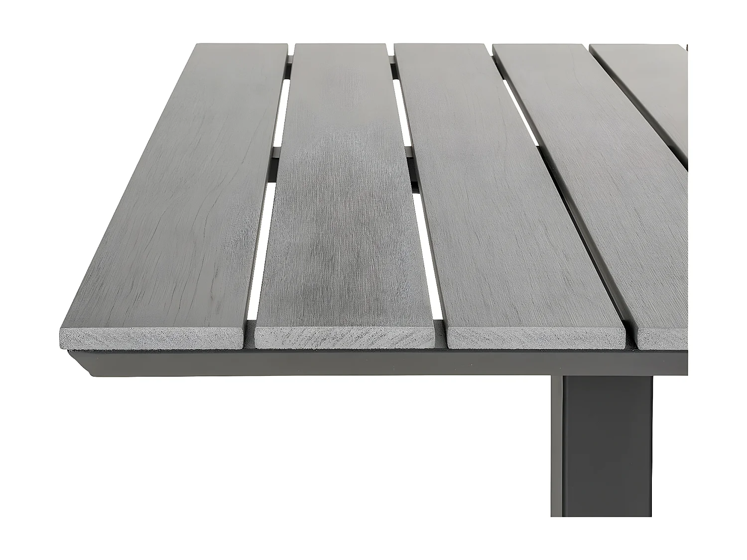 BARNAM - Table Carrée Lames Effet Bois Gris et Piétement Métal Noir