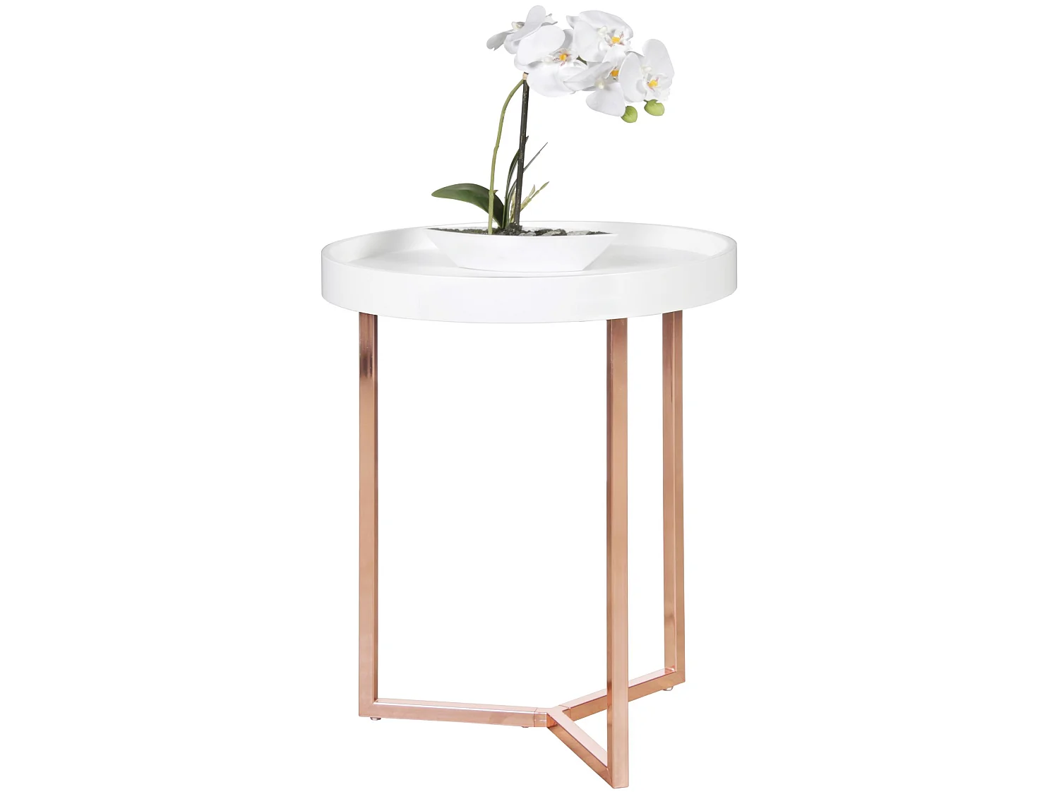 FineBuy Design Beistelltisch mit Tablett abnehmbar 40 cm Rund Kupfer | Couchtisch Holz | Wohnzimmertisch als Tabletttisch Modern