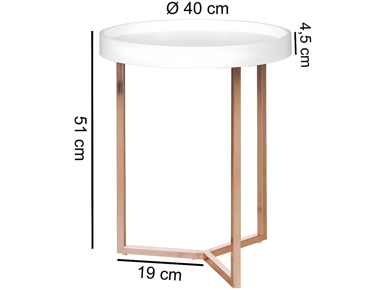 FineBuy Design Beistelltisch mit Tablett abnehmbar 40 cm Rund Kupfer | Couchtisch Holz | Wohnzimmertisch als Tabletttisch Modern