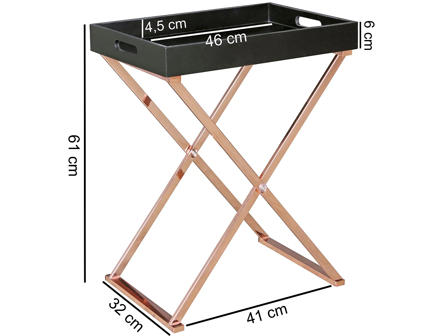 Design Table avec plateau 46 x 61 x 34 cm bois métal Noir / Cuivre | Table du canapé Moderne | Table basse Table de salon rectangulaire