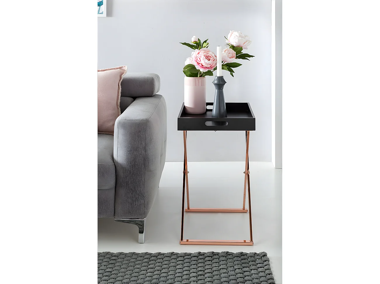 Design Table avec plateau 46 x 61 x 34 cm bois métal Noir / Cuivre | Table du canapé Moderne | Table basse Table de salon rectangulaire