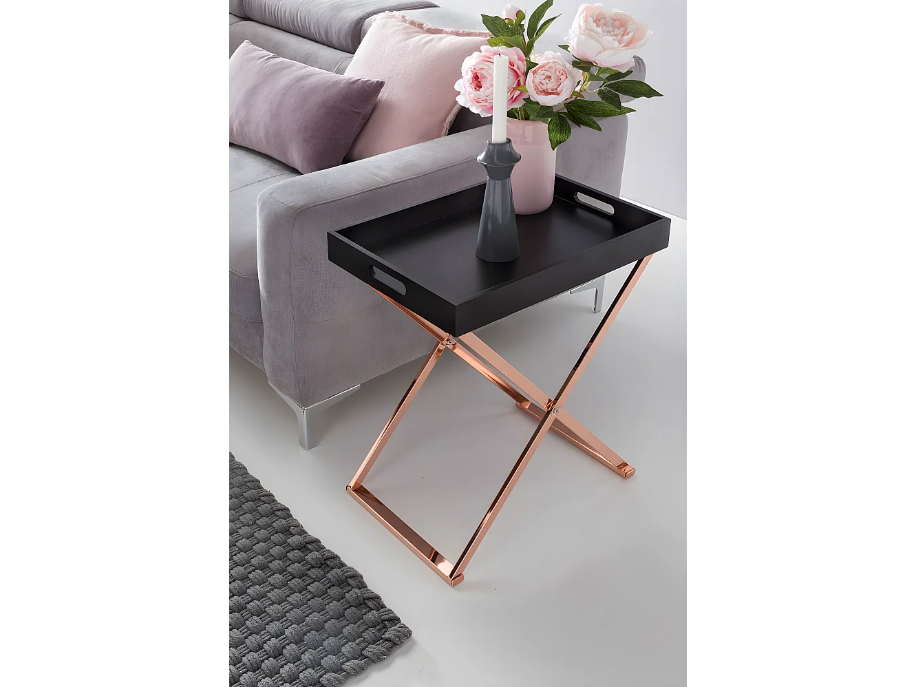 Design Table avec plateau 46 x 61 x 34 cm bois métal Noir / Cuivre | Table du canapé Moderne | Table basse Table de salon rectangulaire