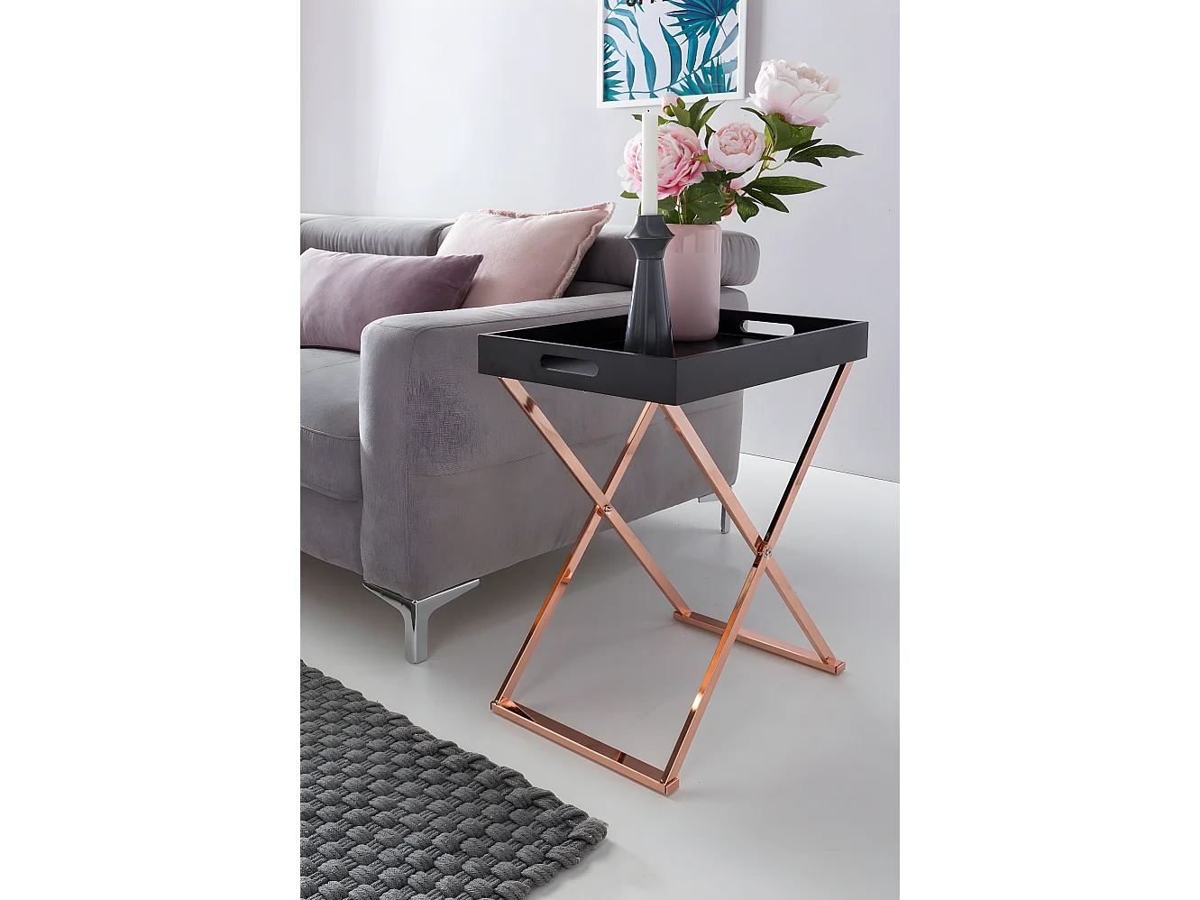 Design Table avec plateau 46 x 61 x 34 cm bois métal Noir / Cuivre | Table du canapé Moderne | Table basse Table de salon rectangulaire