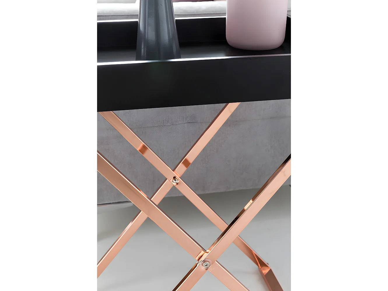 Design Table avec plateau 46 x 61 x 34 cm bois métal Noir / Cuivre | Table du canapé Moderne | Table basse Table de salon rectangulaire