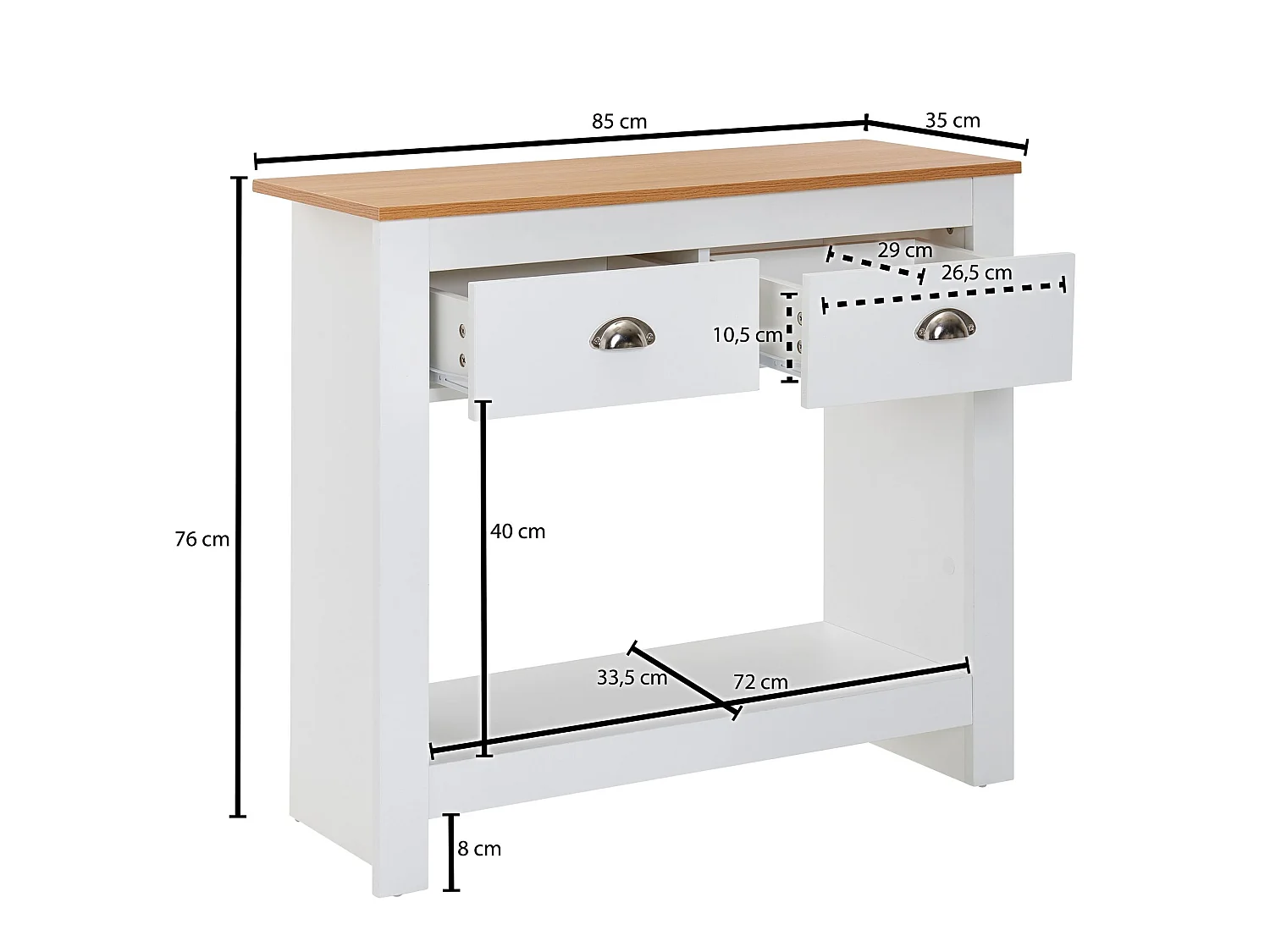 Consolle  madia 85x35x76 cm contenitore tavolo ingresso tavolo bianco