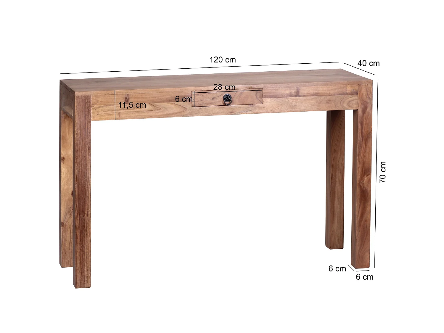 Table console Bois Massif 120x70x40cm Table de couloir Table de bureau