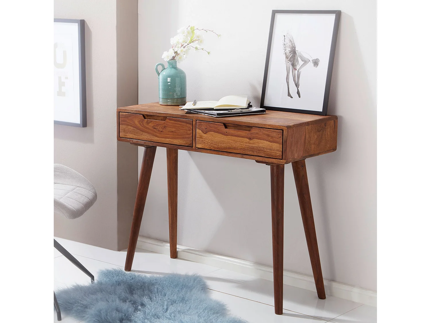 Table console Bois Massif 90x76x36cm Table de couloir Table de bureau