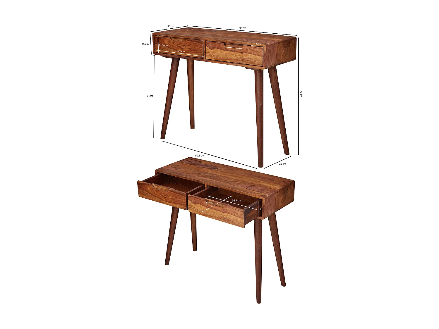 Table console Bois Massif 90x76x36cm Table de couloir Table de bureau