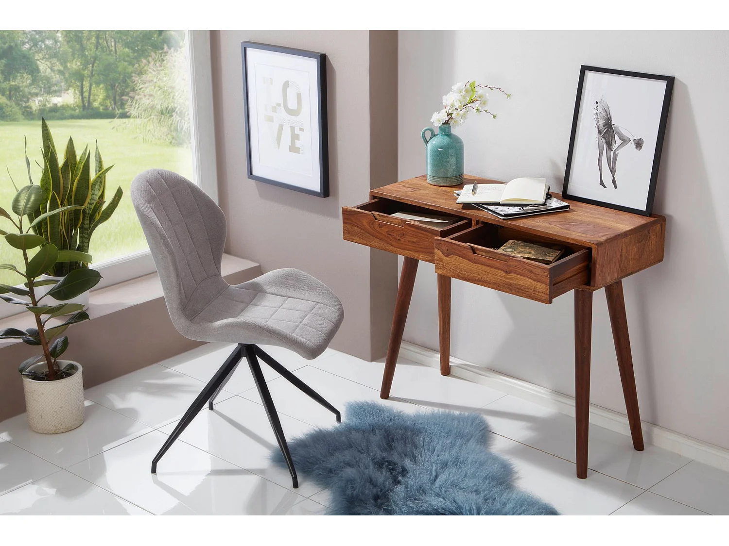 Table console Bois Massif 90x76x36cm Table de couloir Table de bureau