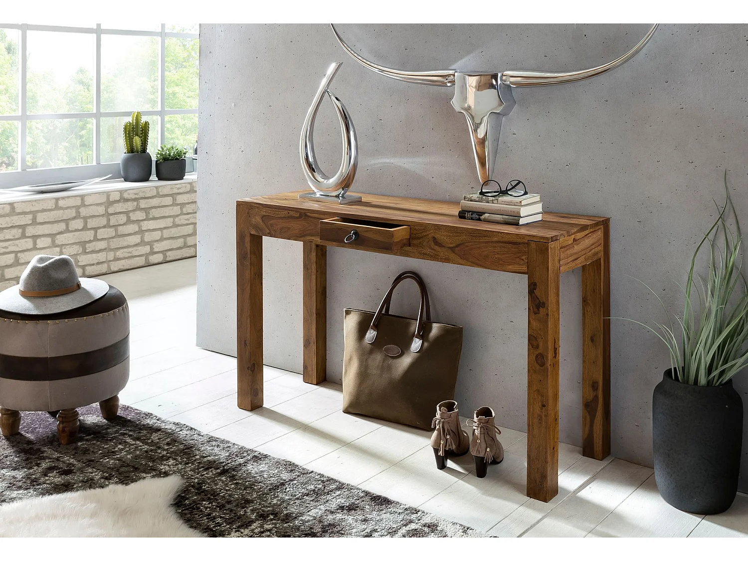 Table console Bois Massif 120x70x40cm Table de couloir Table de bureau