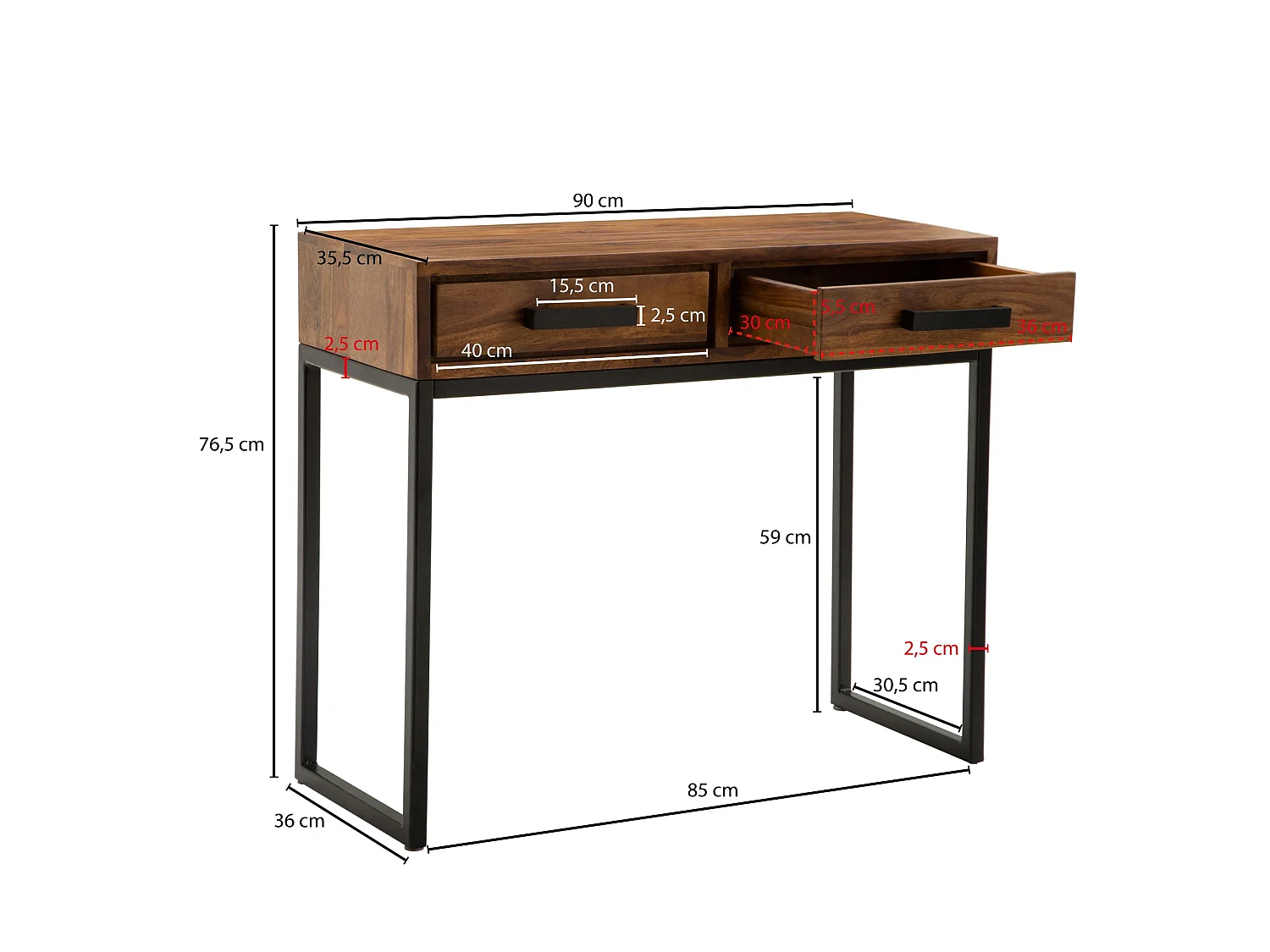 Tavolo Consolle 90x76,5x35,5 cm Acacia Tavolo Da Toletta Legno Cassetti