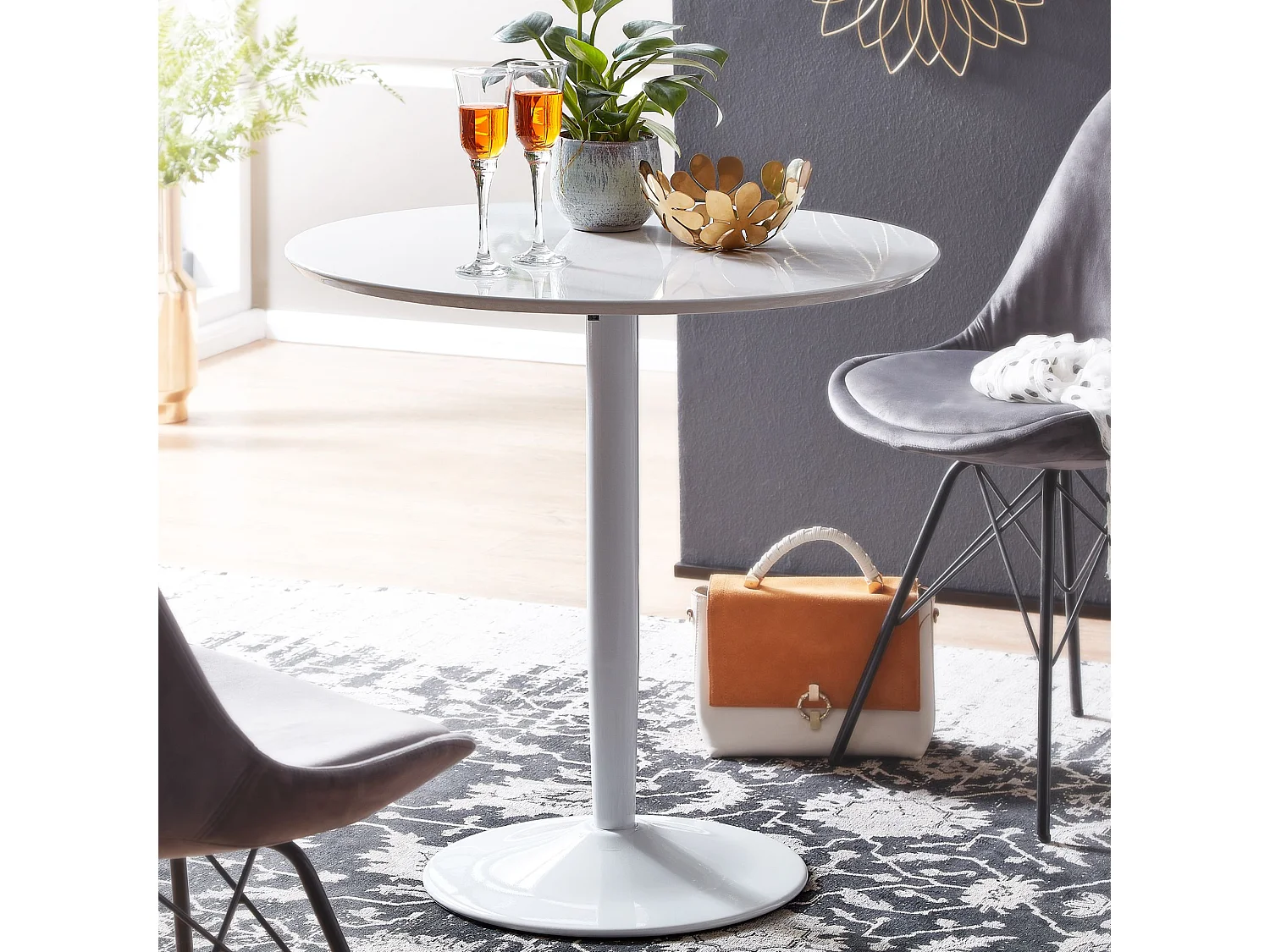 Tavolo da pranzo  tavolo da pranzo rotondo 75x75x74cm tavolo da cucina bianco lucido