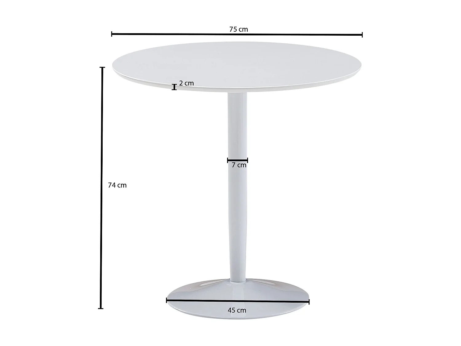 Table de salle à manger ronde 75x75x74cm blanc haute brillance table de cuisine