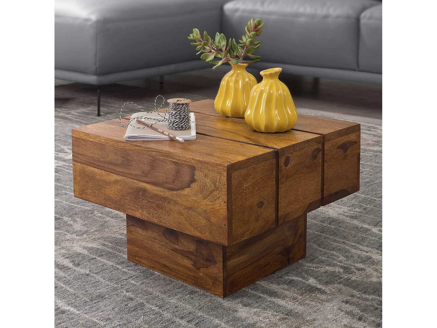 Table d'appoint Bois Massif 44x30x44cm Bout de canapé Table de Salon