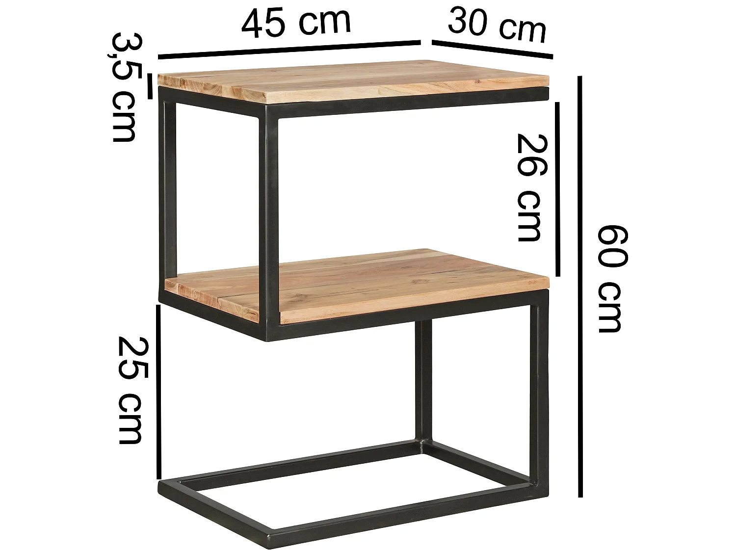 Beistelltisch S-Form Massivholz Metall Wohnzimmertisch Anstelltisch Landhaus
