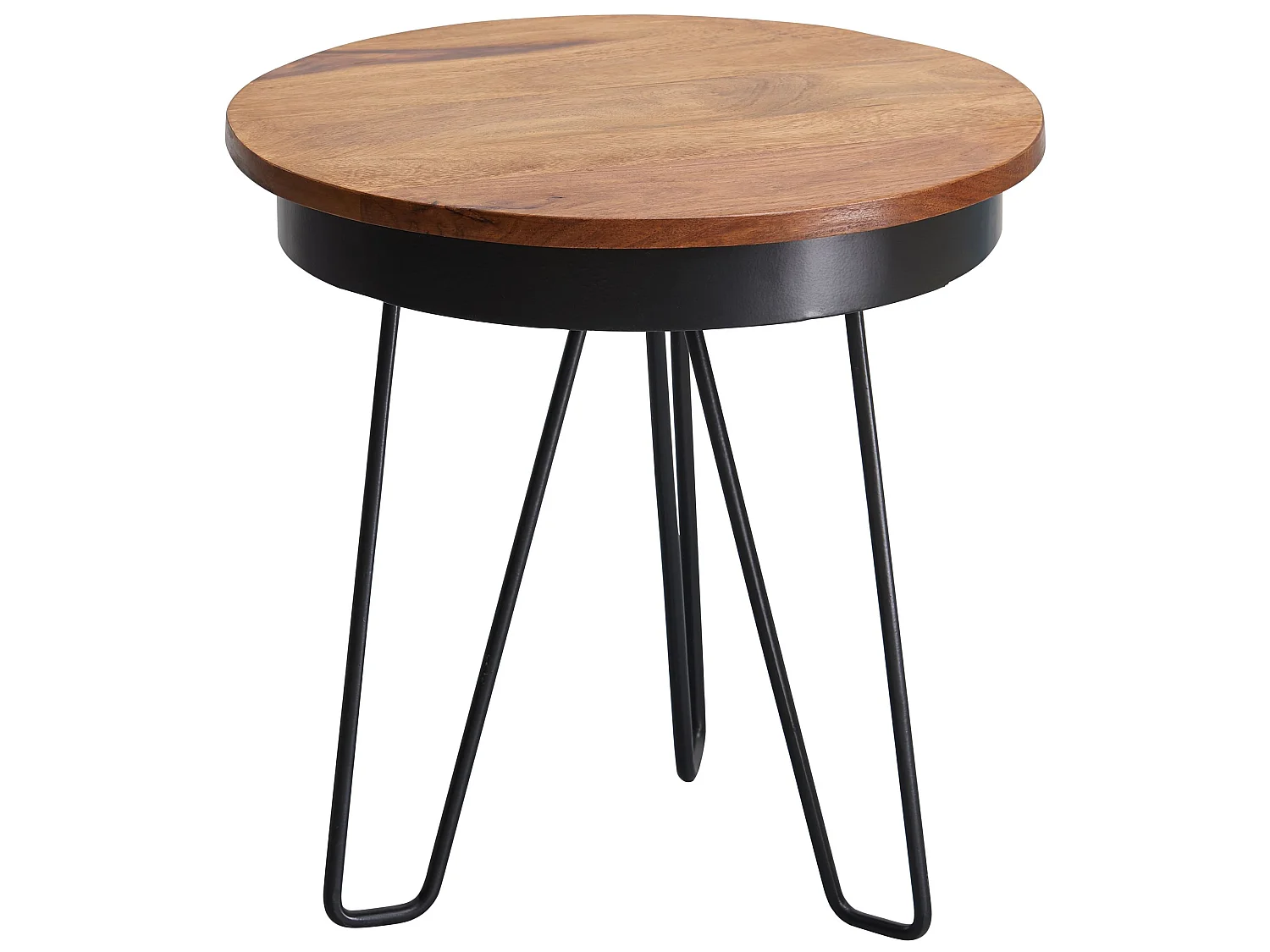 Beistelltisch Ø43 Sheesham Massivholz Couchtisch Metall Wohnzimmertisch