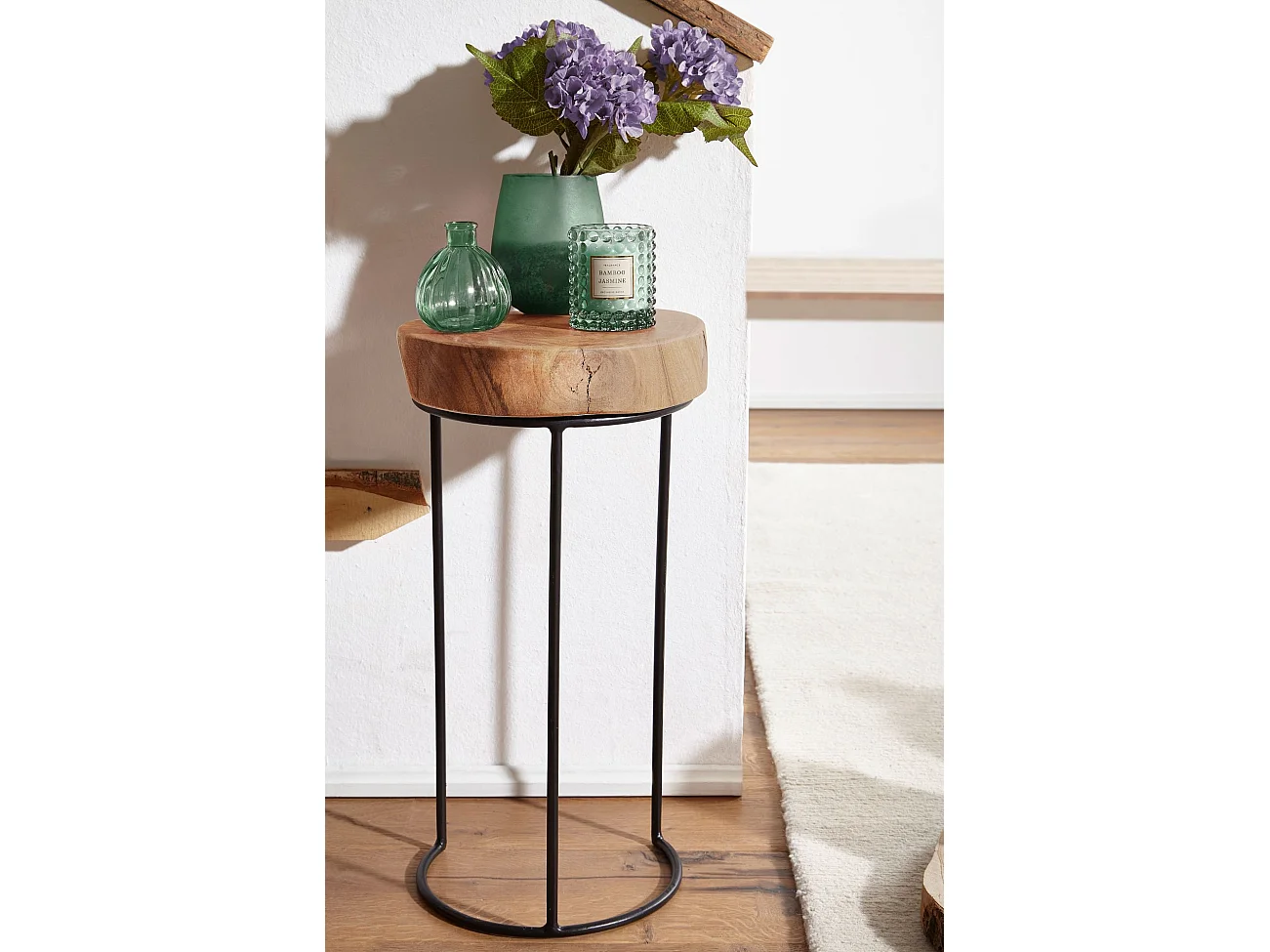 Beistelltisch Massiv Wohnzimmertisch Holz Baumstamm Tisch Echt-Holz