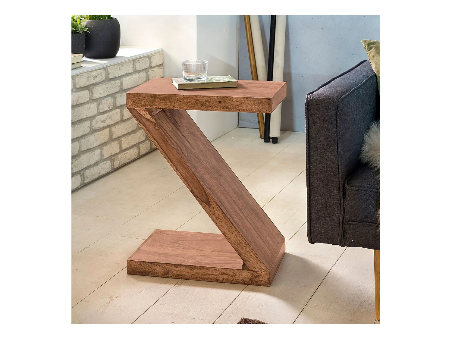 Massivholz Beistelltisch Z Cube 44x30x59 cm Couchtisch Regal Neu