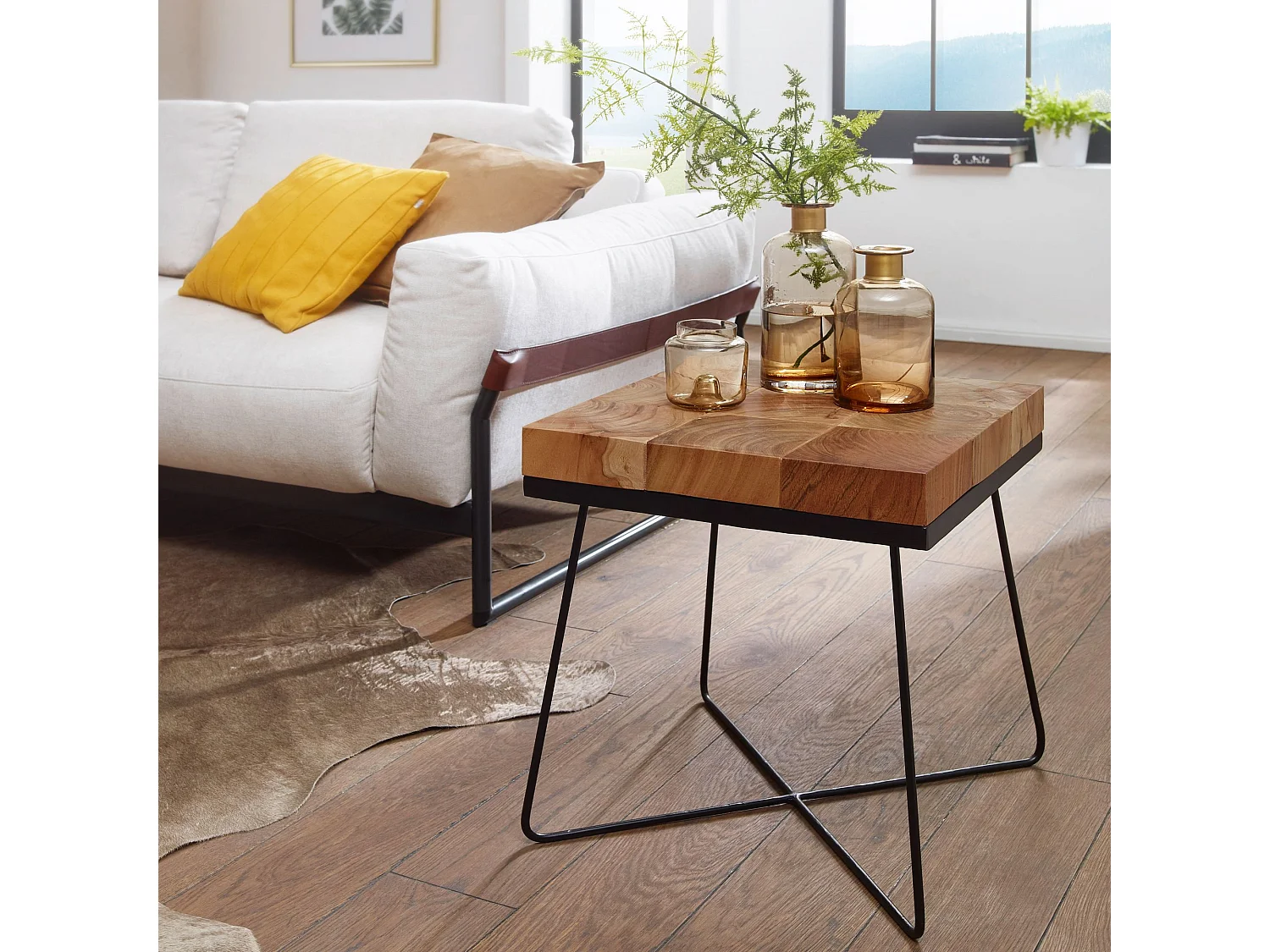 Beistelltisch Akazie 45x45cm Massivholz Telefontisch Couchtisch Tisch Wohnzimmer