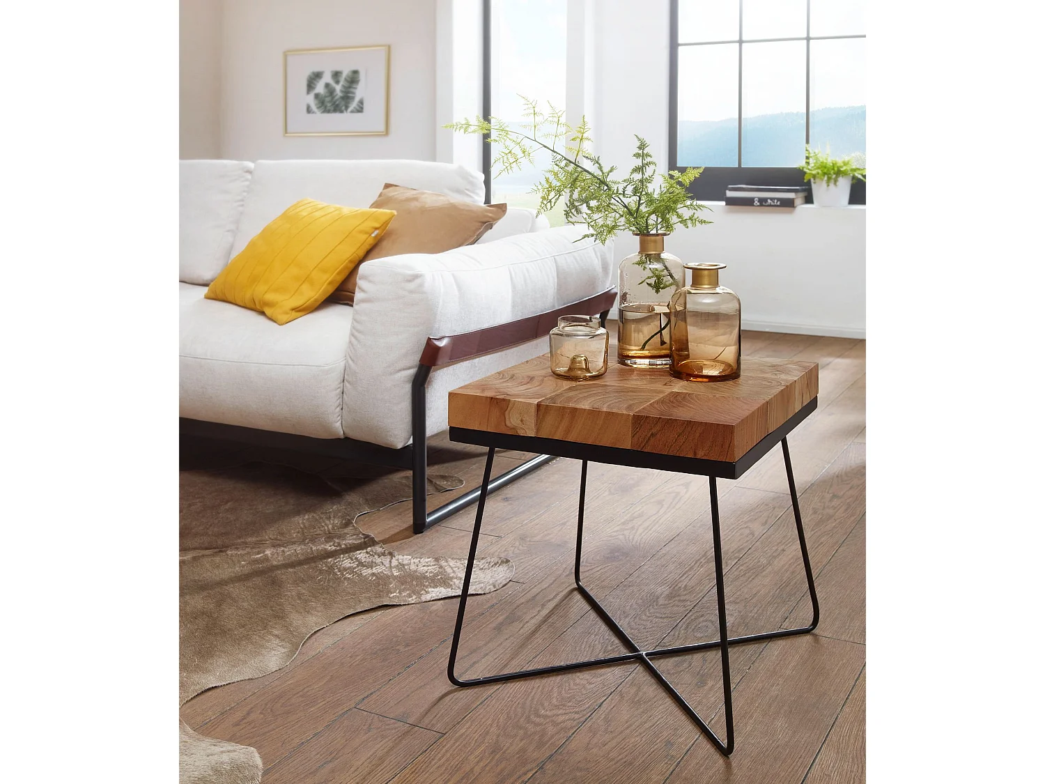 Beistelltisch Akazie 45x45cm Massivholz Telefontisch Couchtisch Tisch Wohnzimmer