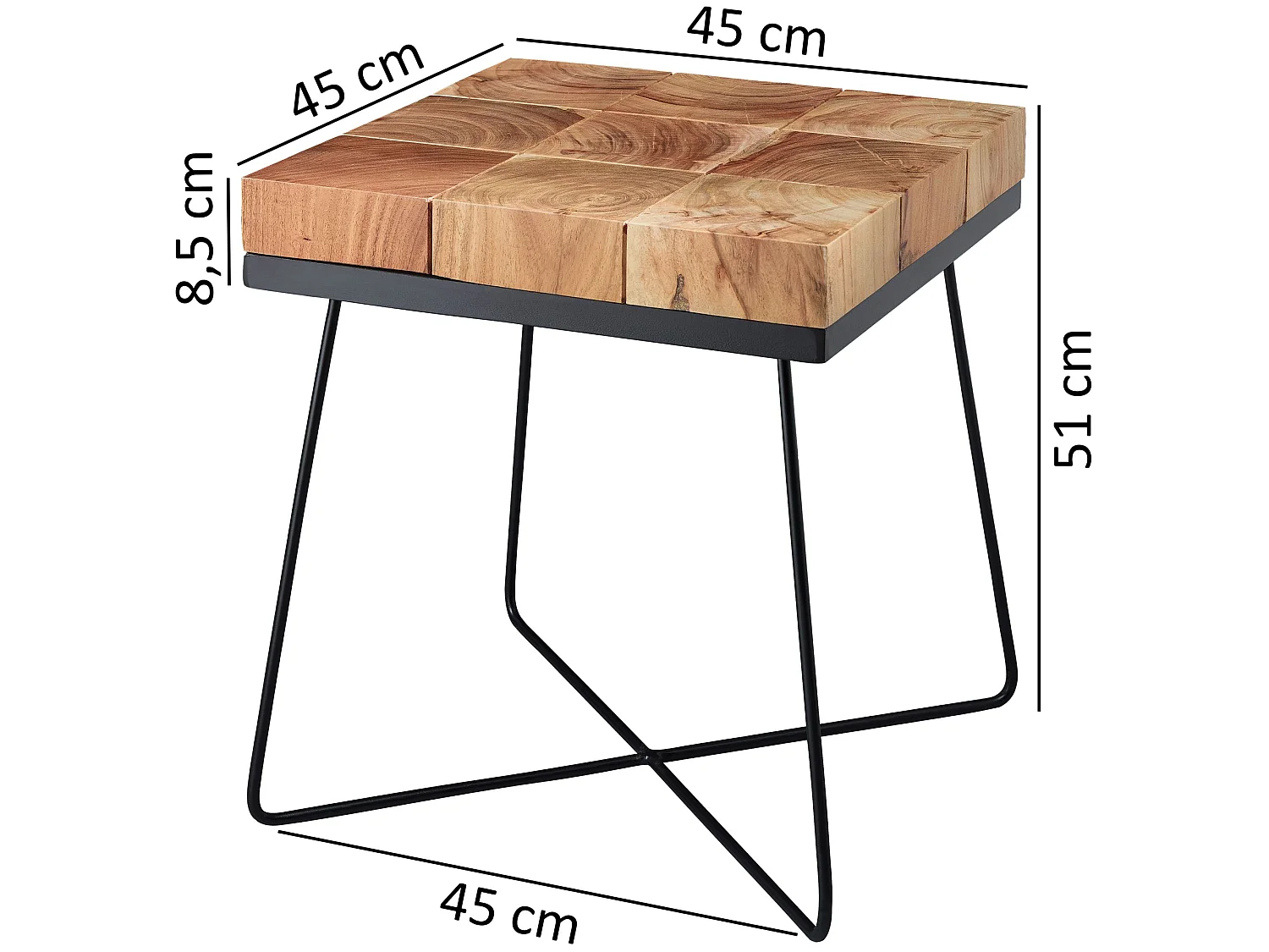 Beistelltisch Akazie 45x45cm Massivholz Telefontisch Couchtisch Tisch Wohnzimmer