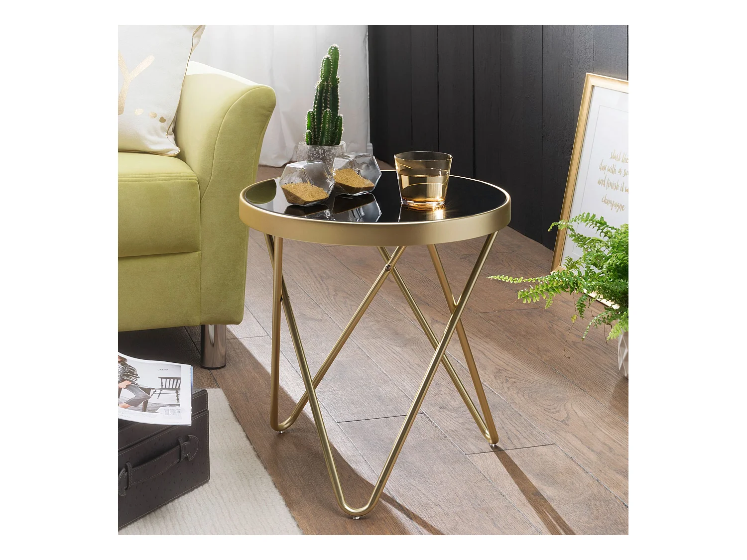 Beistelltisch PARMA Glas Metall Ø 42 cm Wohnzimmertisch Couchtisch Tisch