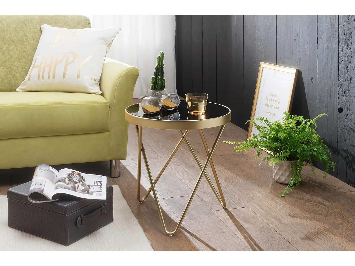 Beistelltisch PARMA Glas Metall Ø 42 cm Wohnzimmertisch Couchtisch Tisch