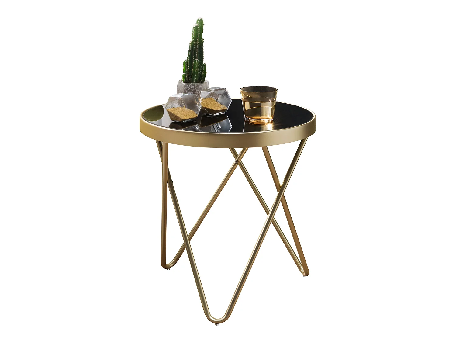 Table d'appoint DAINA verre métal Ø 42 cm table de salon table basse or