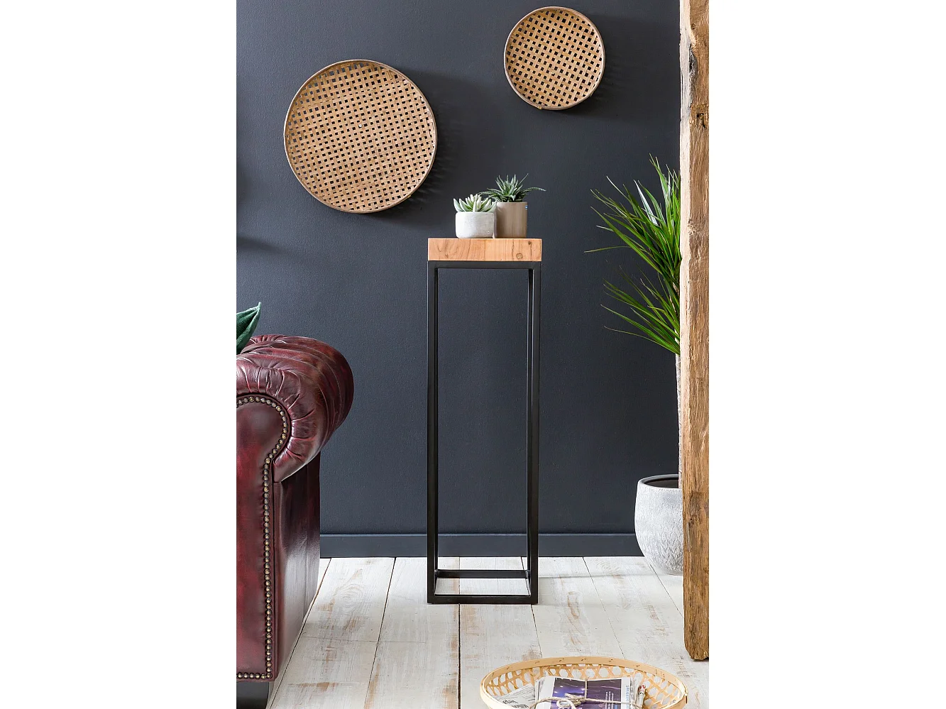 Table d'appoint Bois Massif 45x97x30cm Bout de canapé Table de Salon