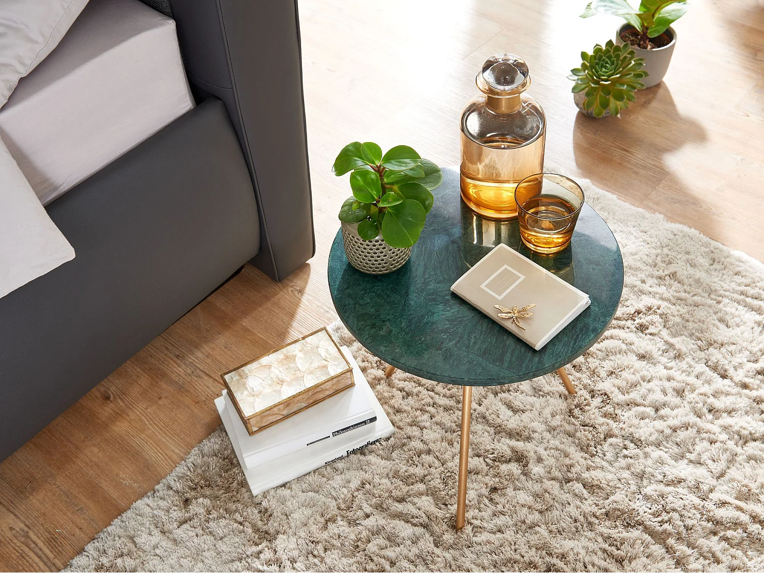 Table d'appoint Marbre Véritable Ø 38 cm Petite Table de salon Ronde