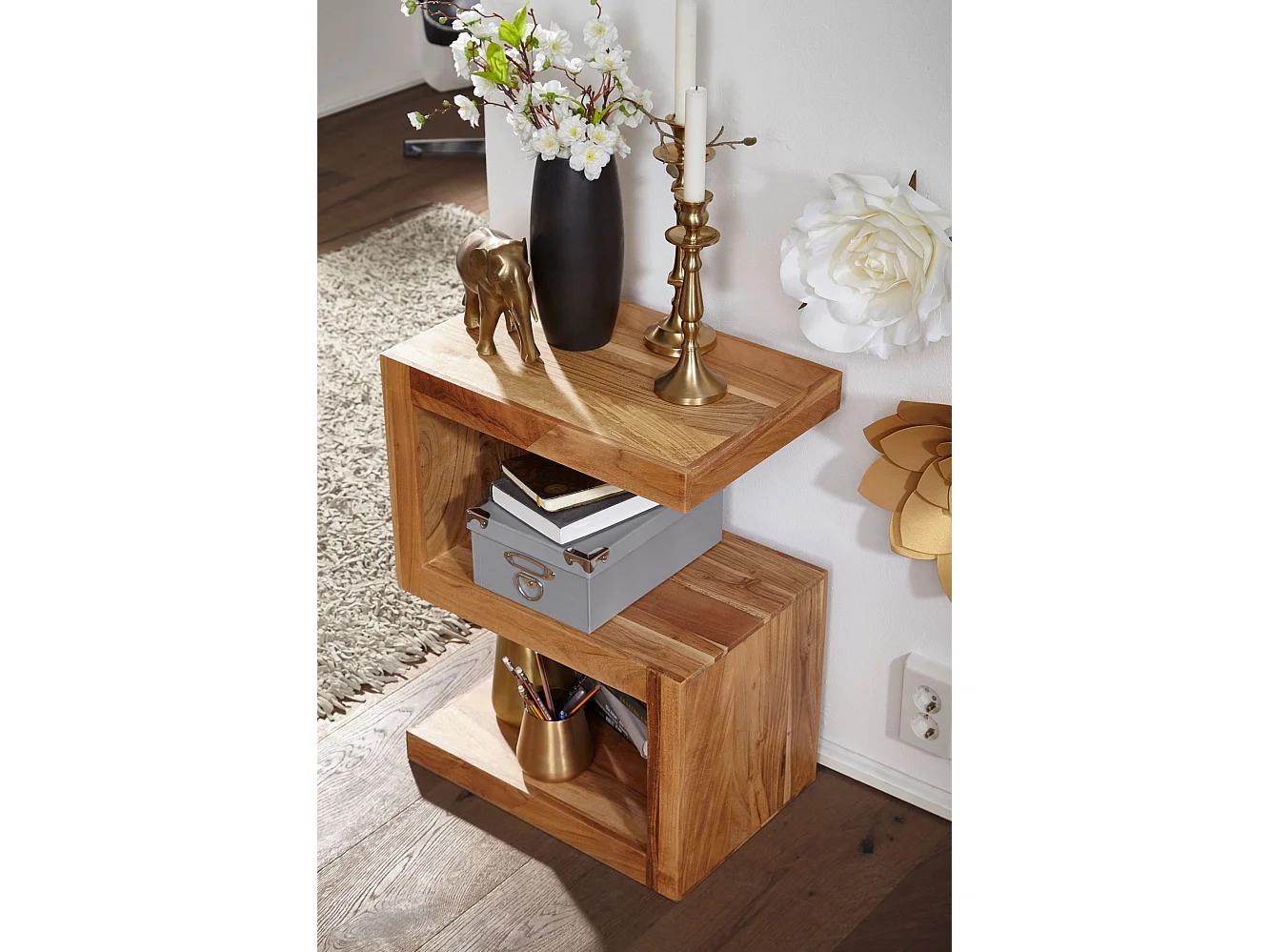 Massivholz Beistelltisch S Cube Design Couchtisch Massiv Holz Modern Regal Neu