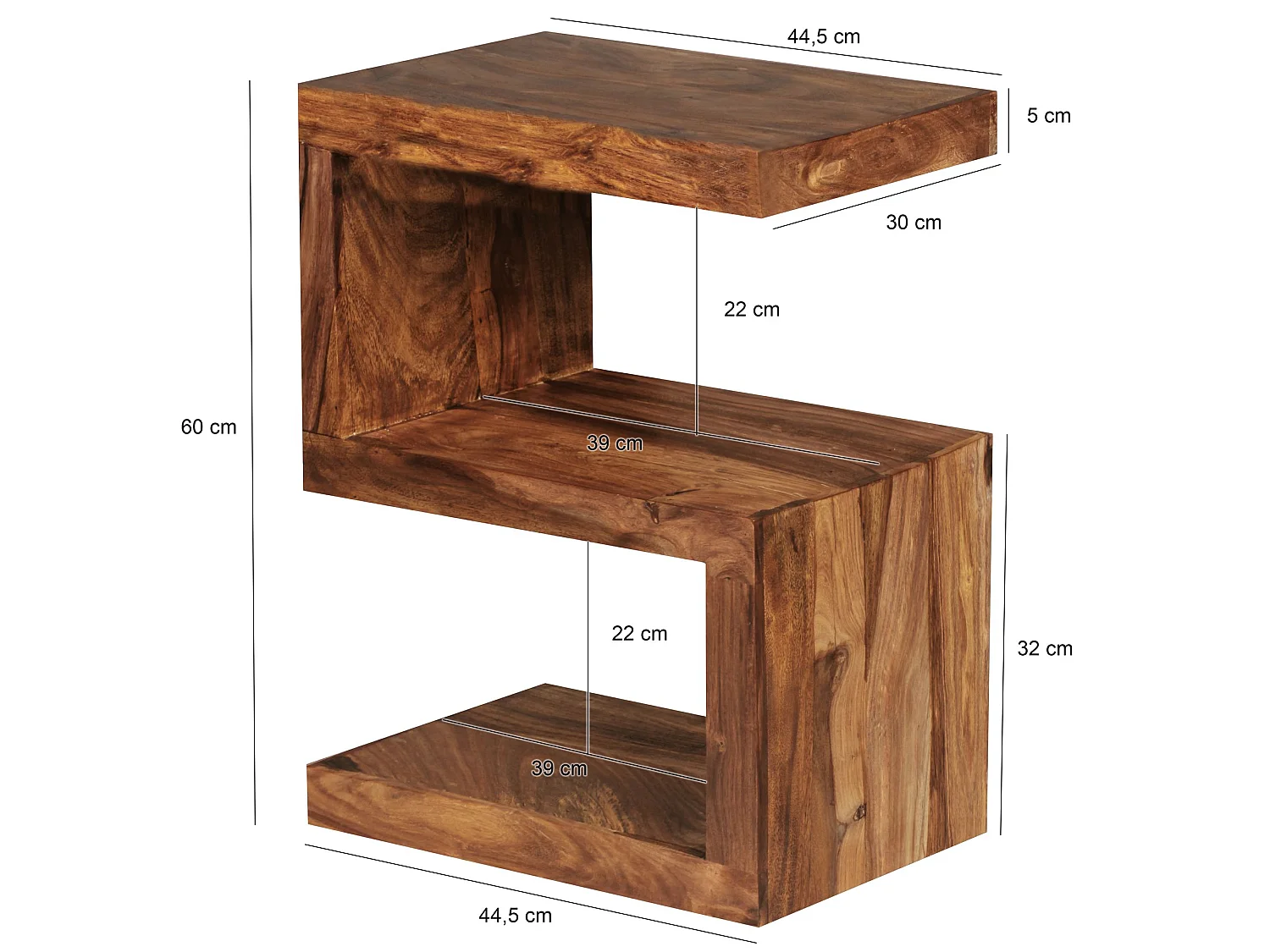 Table d'appoint Bois Massif 44x60x30cm Bout de canapé Table de Salon