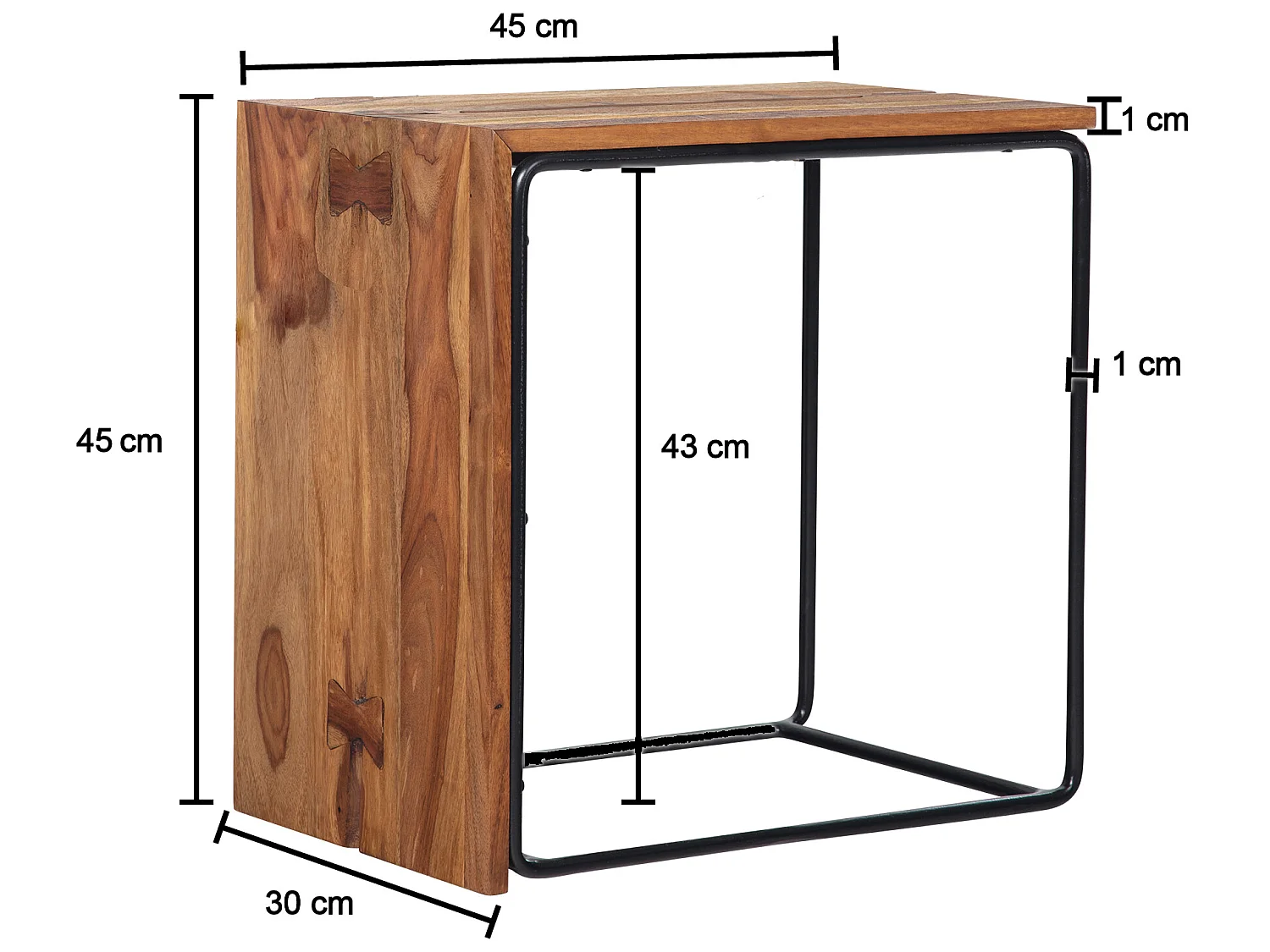 Beistelltisch Anstelltisch Massivholz Metall 45x30x45 cm Abstelltisch