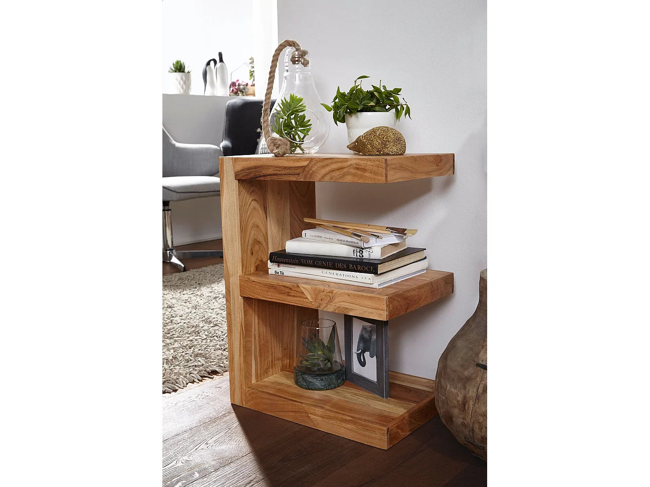 Massivholz Beistelltisch E- Cube Ablage Stand Bücher Regal 44x60x30 Neu