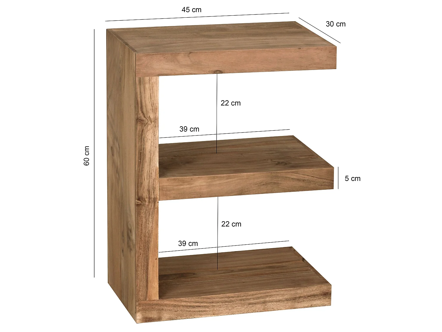 Table d'appoint Bois Massif 45x60x30cm Bout de canapé Table de Salon