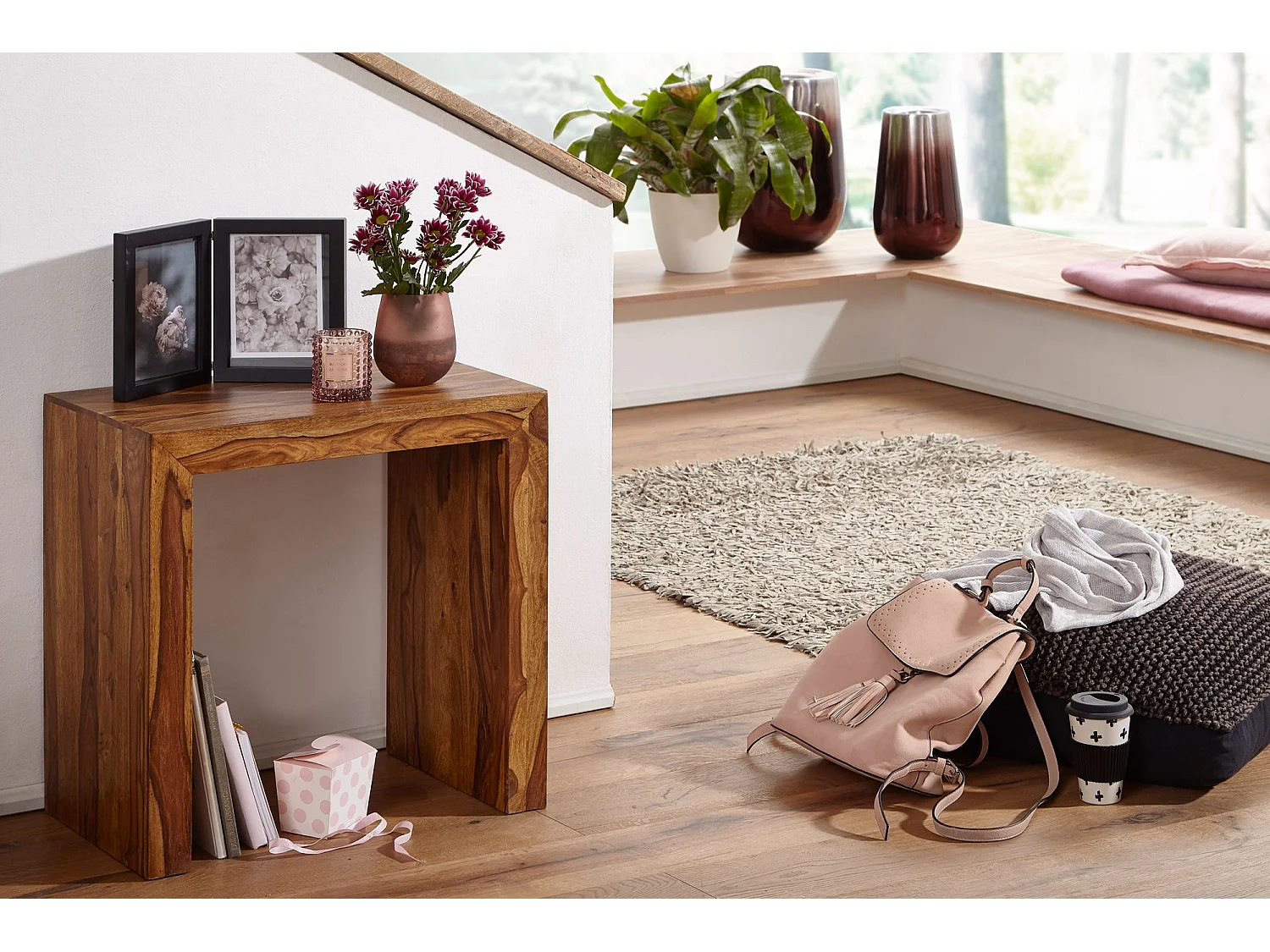 Table d'appoint Bois Massif 60x60x35cm Bout de canapé Table de Salon