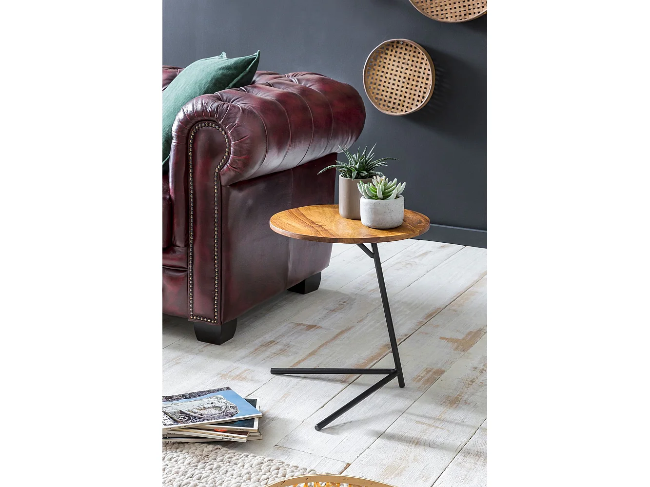 Design Beistelltisch Ø 40 cm Couchtisch Sheesham Massivholz Metall